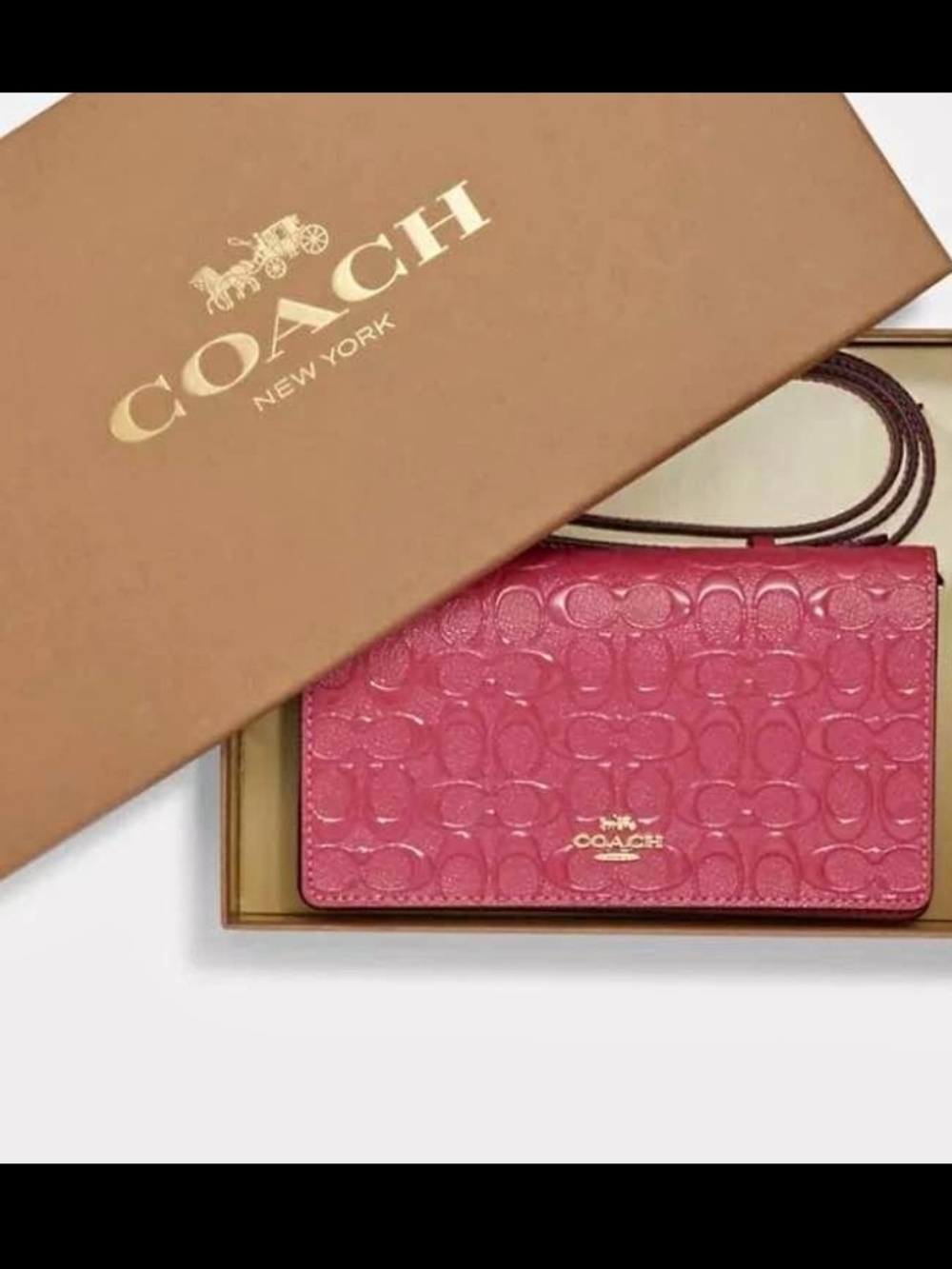 Coach Hot Pink Embossed Signature Crossbody Wallet
